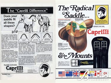 Historical Bates Saddles advertising focusing on adjustability through innovation.