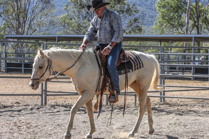 Ken riding two year old Lace for the first time. © Kathy Stewart