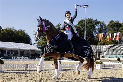 British athlete Charlotte Fry at Liege airport prepares for her horse’s flight. © FEI/Leanjo de Koster