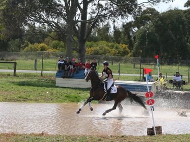 Through the water at the 2023 PCV State Horse Trials Championships. Image: Emily Potter.